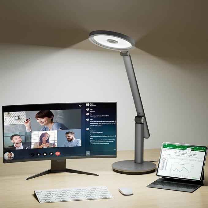 Honeywell Desk Lamp for Home Office, H6 Sunturalux™ Eye-Caring Led Desk Light, 800LM Dimmable Desk Lamp with Timer, Touch Control Tall Desk Reading Light, Table Lamp for Circle Webcam, Study, Bedroom-DeskLoop Office