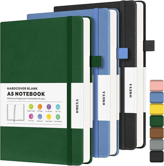 Blank Journal Notebook, 3 Pack A5 Sketch Book, Hardcvoer Sketchbook for Drawing with 100GSM Thick Paper, Leather Journal for Writing, Unlined Journal for Women, Men, School, 160 Pages, 5.7" x 8.4"-DeskLoop Office