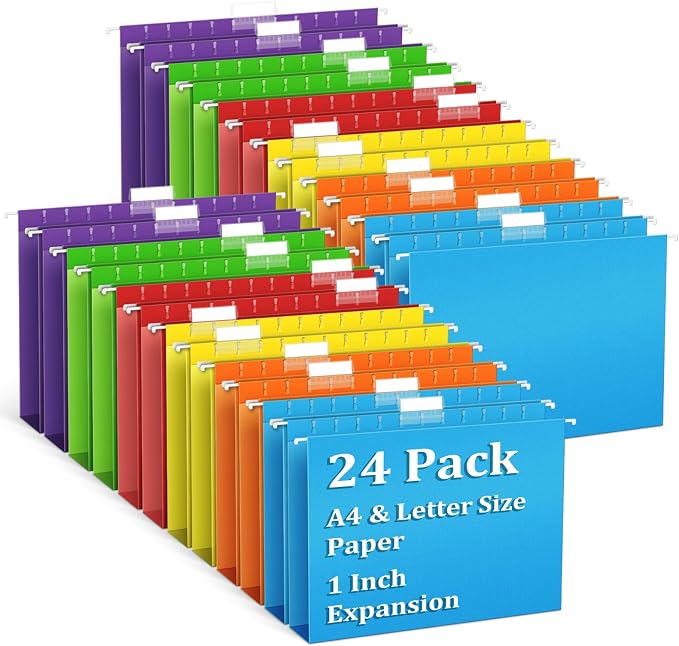 V-Opitos 24 Pack 1 Inch Expansion Hanging File Folders, Letter Size Hanging by Wearecommittedtotheresearchandproductionofhigh-qualitykidstoysschoolofficesuppliesandholidayproducts