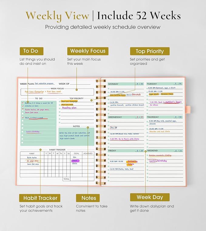 Undated Weekly and Monthly Planner, B5 Large Weekly To Do List Notebook - Image 3