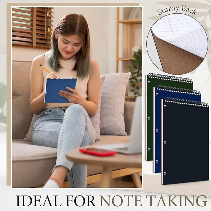 3 Packs 8.5" x 11" Top Spiral Notebook with 3 Hole Punched Legal Pads College Ruled Notepad 50 Sheets Hard Cardboard Paper Wirebound Notepad for Office School Business (Dark Colors)-DeskLoop Office