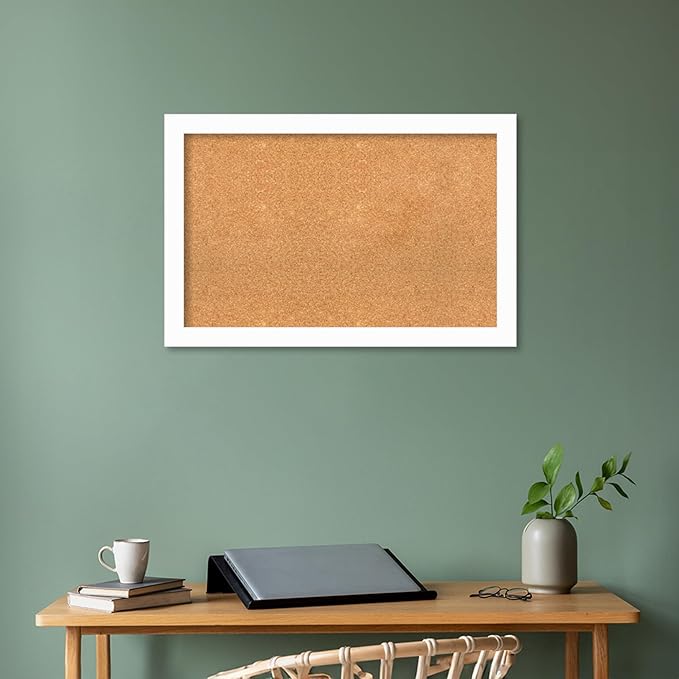 Amanti Art Natural Cork Board for Wall, 23x35 Vision Board with White Frame, Large Corkboard Office Decor for Home Organization, Casual Corkboard Pinboard to Display Items for Home Organization in-DeskLoop Office