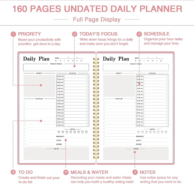 Daily Planner Undated, To-Do List Notebook, 80 Pages | Spiral Appointment - Image 3