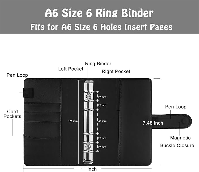 Antner A6 PU Leather Notebook Binder Refillable 6 Ring Budget Binder - Image 2