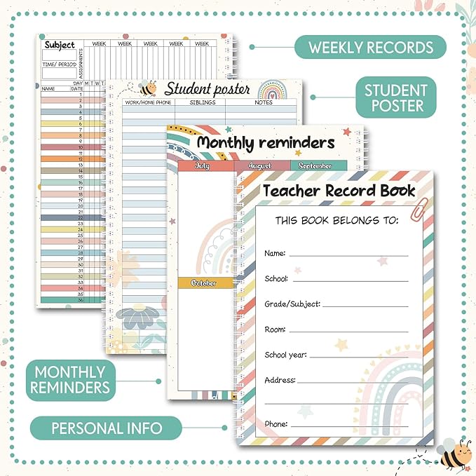 Fuyoooo Teacher Record Book 2026-2027 Spiral Bound Pencil Grade Book - Image 3