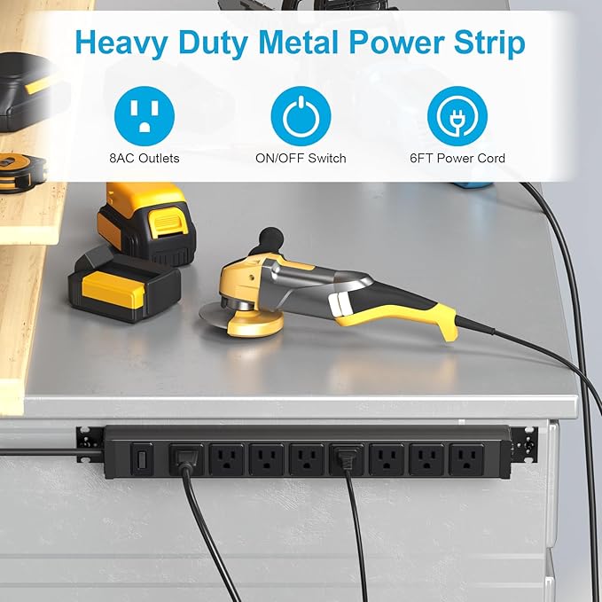 HHSOET Metal 360° Rotating Mountable Power Strip, 8 Outlet Gaming Table Mounted Outlet Strip, Heavy Duty Wall Mount Surge Protector with Switch, 15A 125V 1875W, 6ft Power Cord.(Black)-DeskLoop Office
