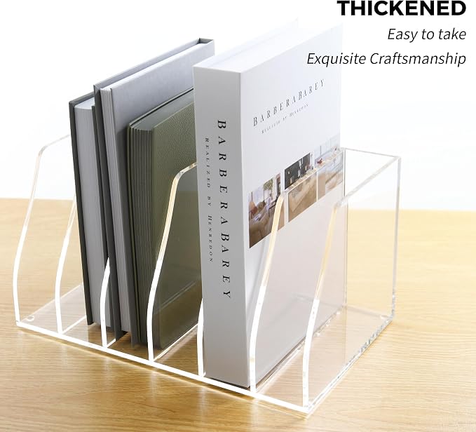 Acrylic Magazine File Holder, 6 Vertical Compartments Desk Document Sorter - Image 3