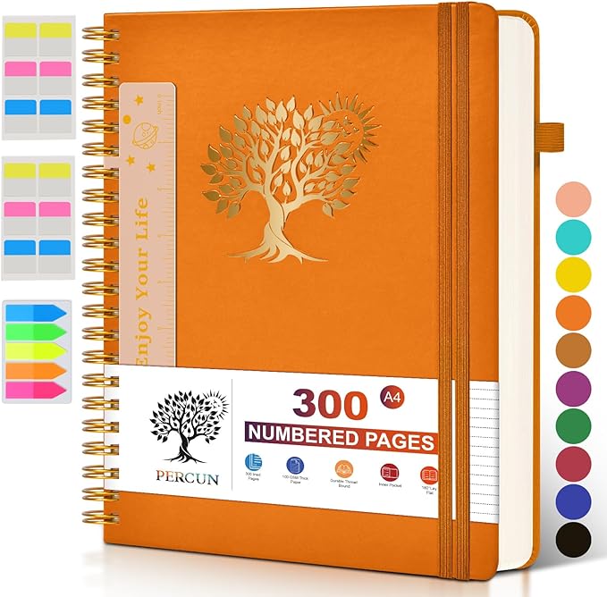 Large Spiral Notebook Journal for Women Men - 300 Numbered Lined Pages, College Ruled, A4 Hardcover Spiral Bound Notebook for School, Work, Note Taking, Writing, Leather Spiral Journal 8.5"x11"-DeskLoop Office