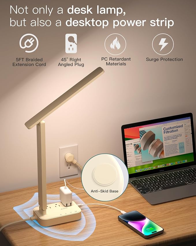 Addtam LED Desk Lamp, Power Strip - Image 5
