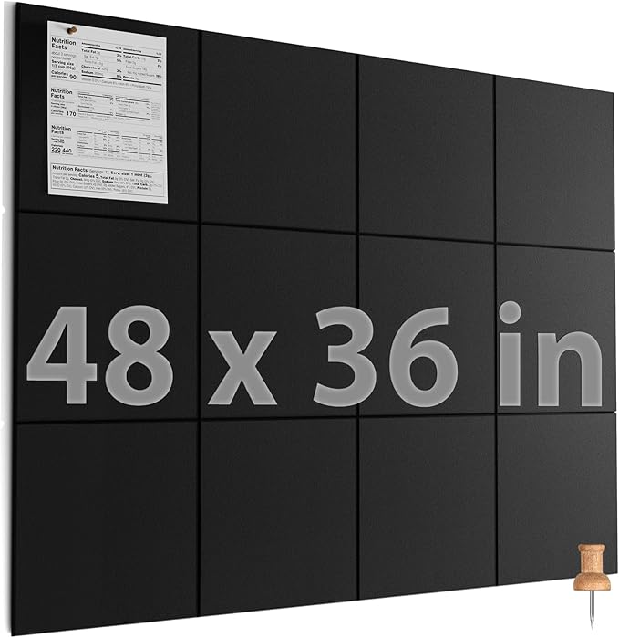 MaxGear Felt Bulletin Board 48" x 36", 12 Pack 11.8" x 11.8" Wall Panels by MaxGear