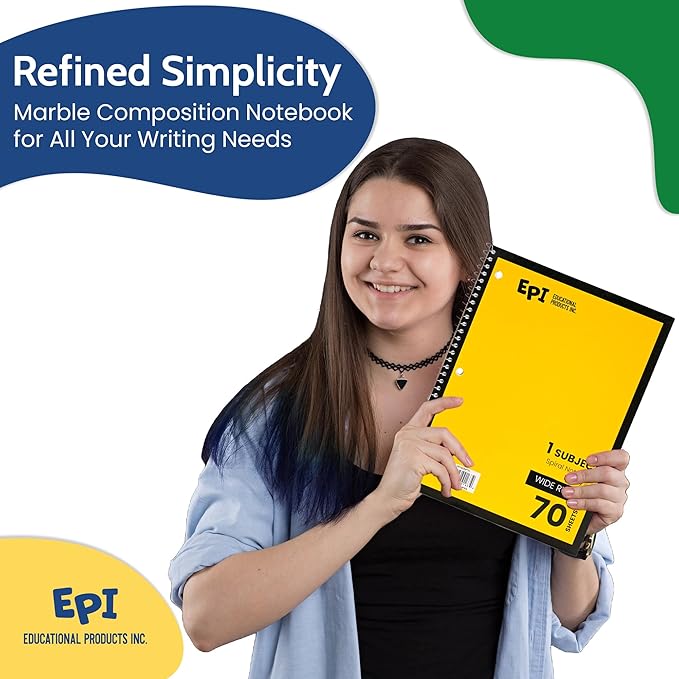 EPI Spiral Notebook | Wide - 70 Sheets, Durable Spiral Binding | 10.5 x 8 in | Classroom Supplies | School, Office, Note Taking, Journaling - 3 Pack