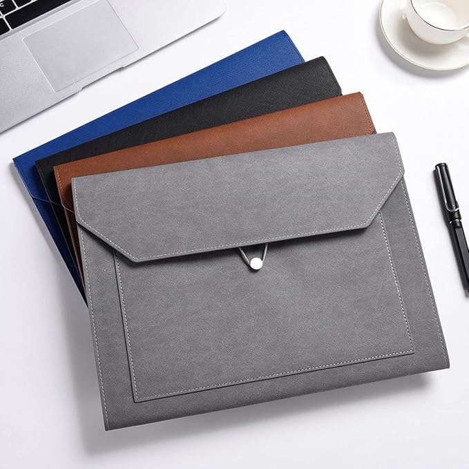 PU Leather A4 File Folder Document Holder 2 Pockets Portfolio Envelope Folder - Image 7