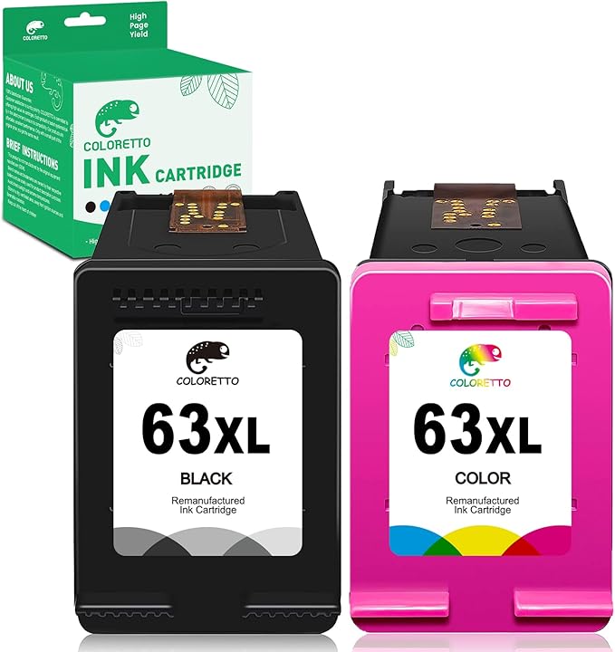 COLORETTO Remanufactured Printer Ink Cartridge Replacement for HP 63XL to use with Envy 4520 4516 Officejet 5255 5258 DeskJet 1112 3632 3639 1112 2130 3632 3633 3634 (1 Black+1 Color) Combo Pack-DeskLoop Office