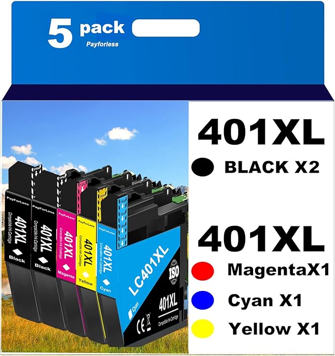 PayForLess LC401XL Ink Cartridges for Brother Printer Compatible for LC401 401XL Ink Cartridges for MFC-J1010DW MFC-J1012DW MFC-J1170DW Printer 5 Pack (2 Black, 1 Cyan, 1 Magenta, 1 Yellow)-DeskLoop Office