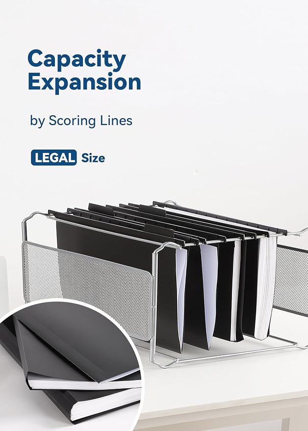 SortRax Plastic Legal Size Hanging File Folders, 12 Pack Black Hanging Folders - Image 4