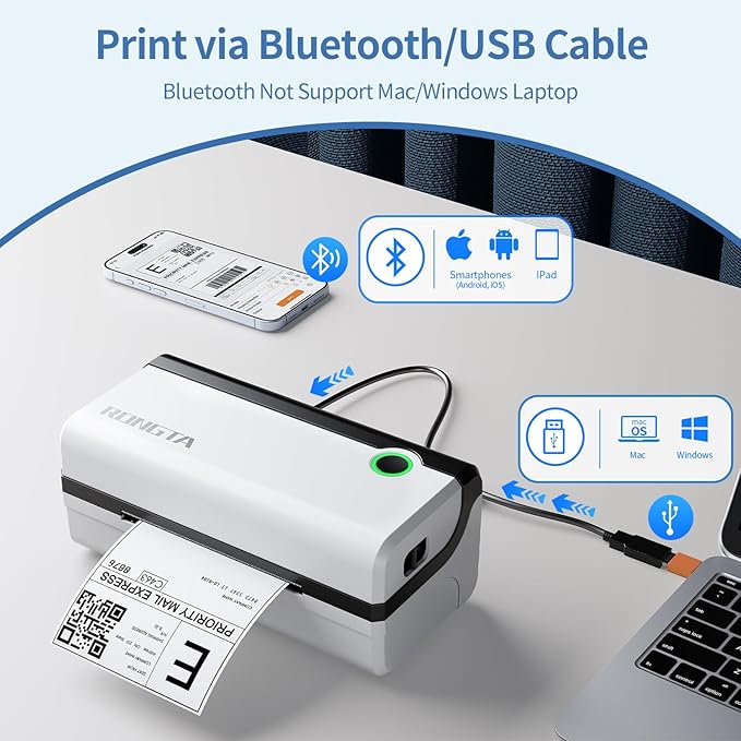 Rongta Bluetooth Thermal Shipping Label Printer, Wireless 4x6 Shipping Label Printer for Packages, Support Android&iPhone and Windows, Widely Used for Amazon, Ebay, Shopify, Etsy, USPS-DeskLoop Office