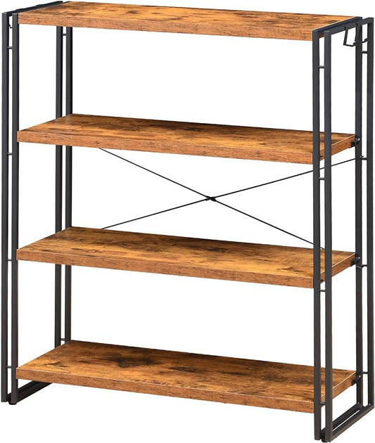 HCHQHS Bookshelf, 4-Tier Industrial Bookcase, Rustic Open Book Shelf, by HCHQHS