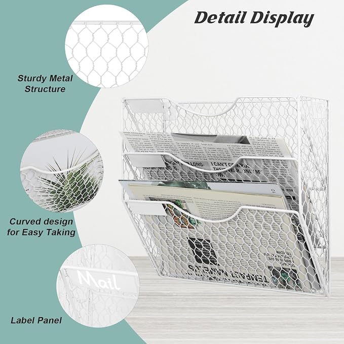 EASEPRES Mail Organizer Wall Mount Hanging File Holder Storage, Metal Chicken - Image 3