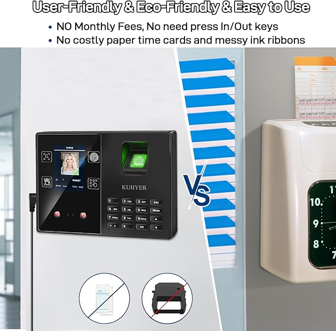 KUIIYER 4 in 1 Employee Time Clocks for Small Business (Face + Fingerprint + Palm Print + PIN) Employee Clock in & Out Machine Attendance Punch Clock-DeskLoop Office
