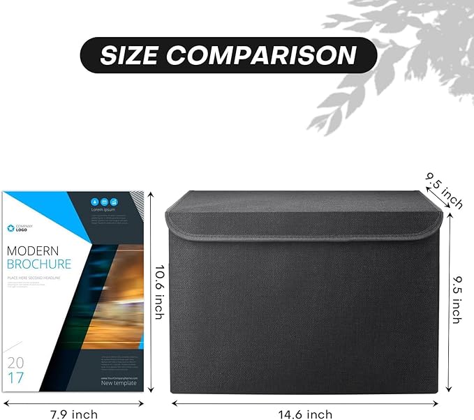 Large 22 Quart Linen Fabric Foldable Storage Bin Cube Organizer Basket with Flip-Top Lid & Handles, Clothes Blanket Box for Home, Office, Closet, Black, 4 Pack 14.6 x 9.5 x 9.5”-DeskLoop Office