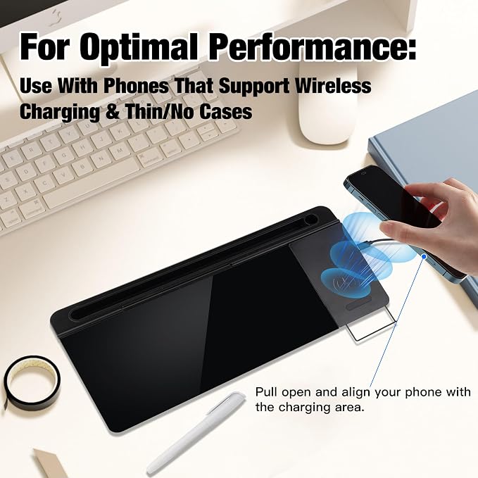 Glass Desktop Whiteboard with Wireless Charger & Storage, Desk Dry Erase Note - Image 4
