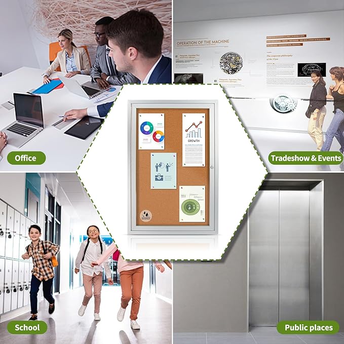 Lockable Outdoor Enclosed Bulletin Board, Weatherproof Cork Noticeboard with Locking Door, Wall-Mounted Aluminum Framed Display Case for Messages,36x24in (5xA4)-DeskLoop Office
