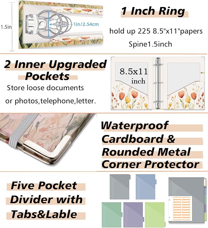 3 Ring 1 Inch Binder Organizer, BVSSX Three Ring Binders - Image 5