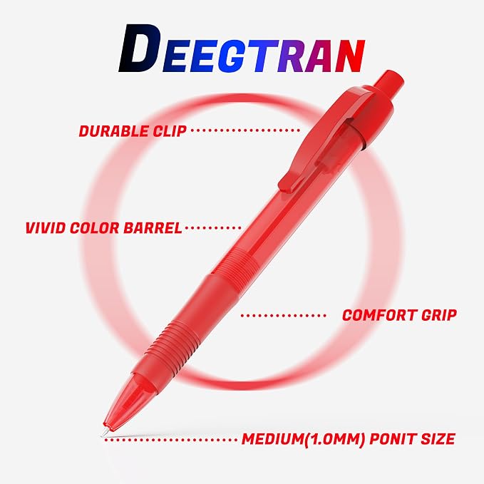 deegtran Pens Bulk, 30 Pack No Bleed Red Ink Click Pens - Image 2
