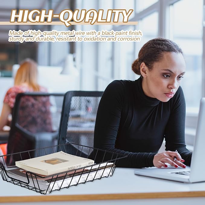 Yeaqee 3 Pcs Letter Tray Wire Paper Trays Stackable File Desk Organizer Metal - Image 4