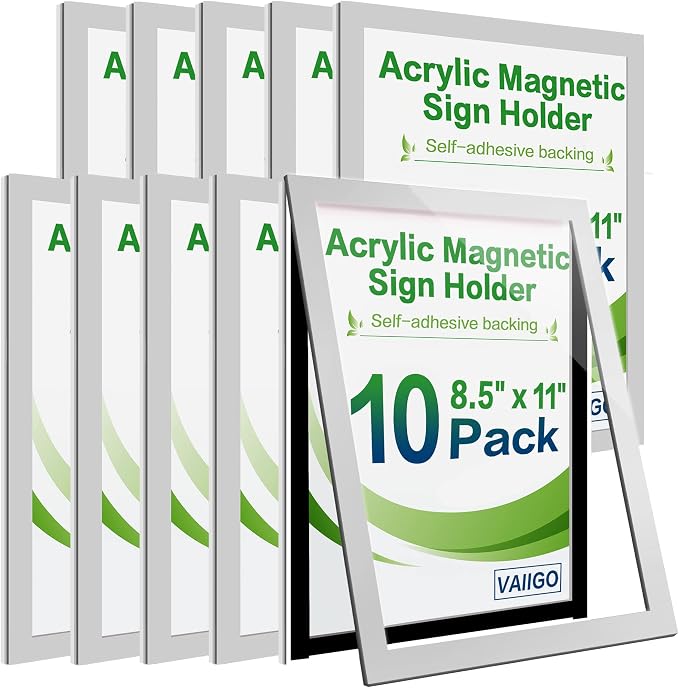 10Pack Acrylic Sign Holder 8.5" x 11" Wall Mount, Self Adhesive Magnetic - Image 10