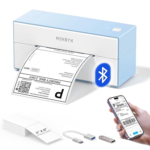 MUNBYN Bluetooth Thermal Label Printer, 4x6 Shipping Label Printer for Shipping Packages, Compatible with iOS, Android, PC, Mac, Chrome OS, Etsy, Ebay, Shopify, Amazon, USPS and More-DeskLoop Office
