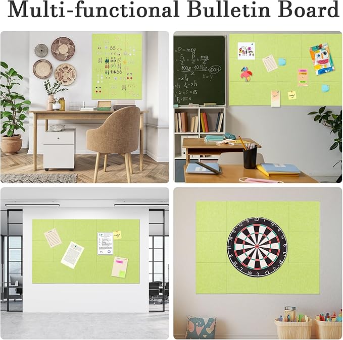 Large Cork Board Alternative, 12 Pack Felt Board with Safe Removable Adhesive Tabs Felt Wall Tiles, Large Cork Boards for Walls, Cork Board for Home Office, Pin Boards for Walls, Green-DeskLoop Office