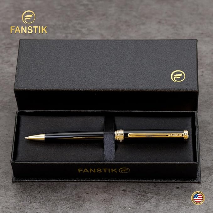 Customized Black & Gold Luxury ballpoint pen (Made In USA) fancy gift set for women, Real 24K Gold Plating, Professional executive pen gift set for men (Lux Custom-BallPoint Black-Gold)-DeskLoop Office