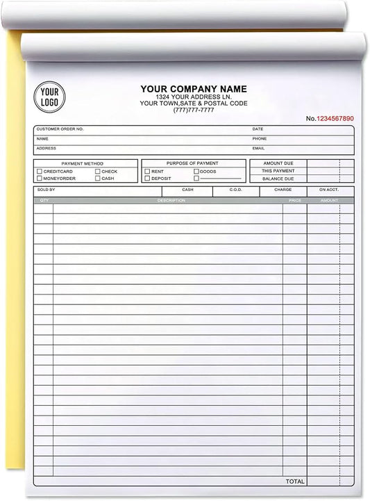 Custom Invoice Book with Logo 100 Set Personalized Receipt Books Customized by Unknown