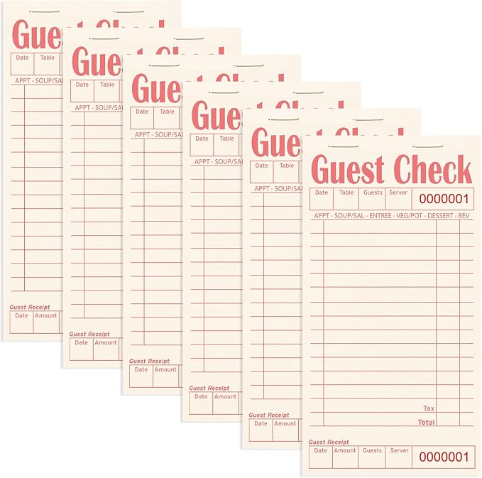ZPARIK Guest Checks Books for Servers, Server Note Pads, 6 Pack, Natural Color by ZPARIK