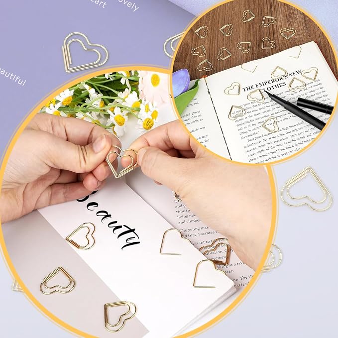 Adullpony Cute Metal Heart Paper Clips: Love Shape Gold Binder Paperclips Mini - Image 5