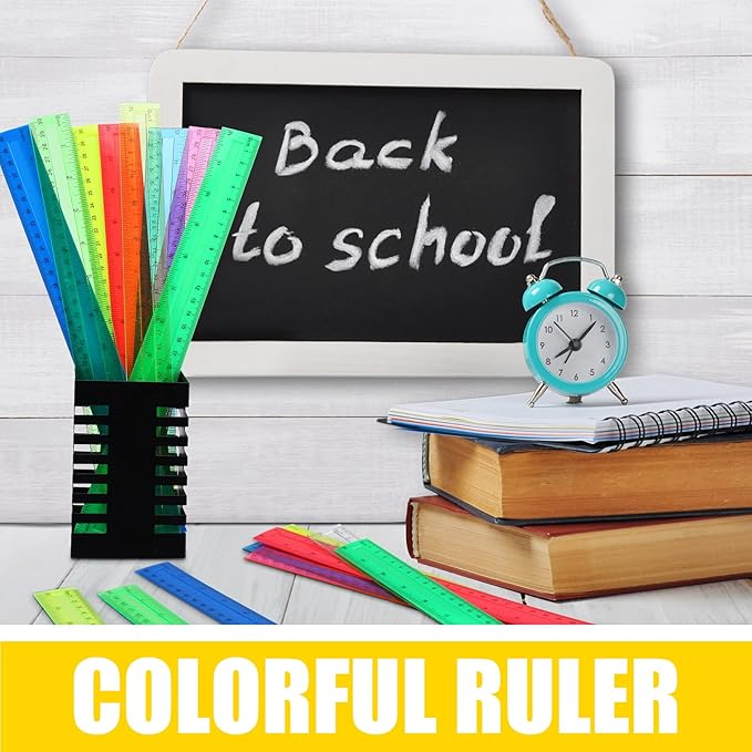 Panelee 108 Packs 12 Inch Plastic Ruler - Color Transparent, Assorted Colors, Metric Clear With Inches and Centimeters for Kids, School, Home, Classroom, Office - Back to School Gifts Supplies-DeskLoop Office