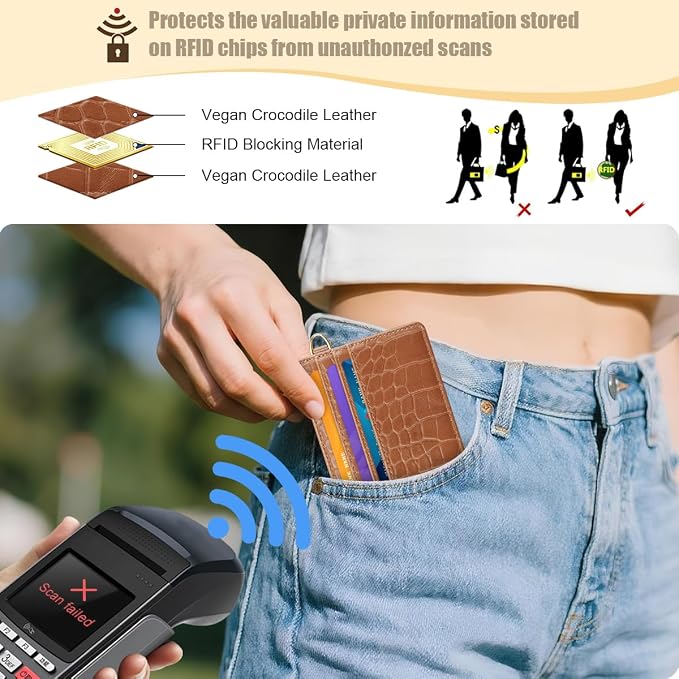 Slim Credit Card Holder Crocodile Wallet Women Thin Alligator Wallets RFID - Image 4