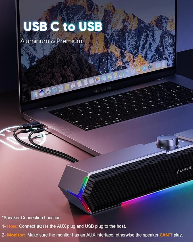 LENRUE G11 Computer Speakers for Desktop, Touch Lights PC Speakers - Image 6