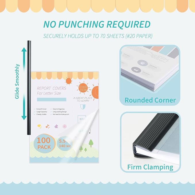 Binditek 100 Pack Clear Report Covers - Image 5