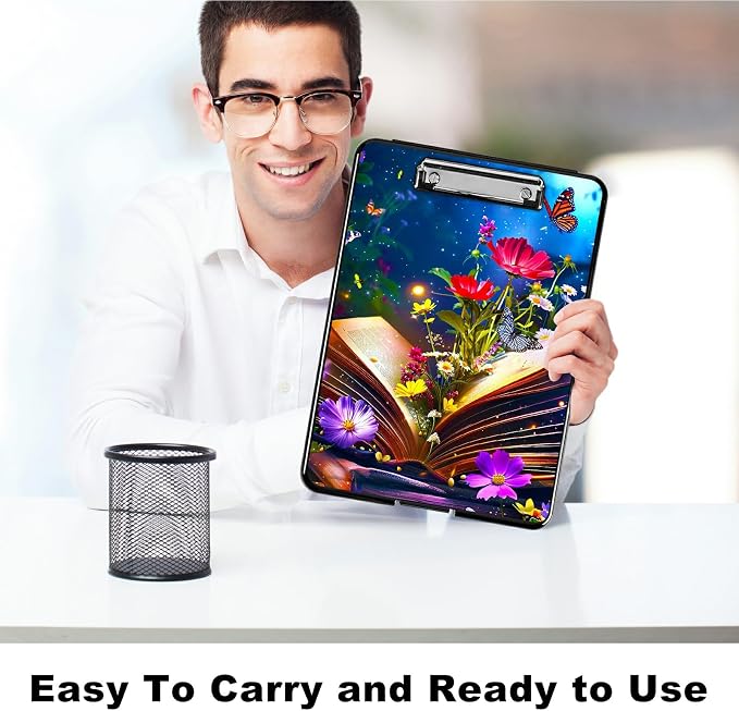 Book Flower A4 Clipboard with Storage Pen Holder, Clipboards Organizer Nursing - Image 6