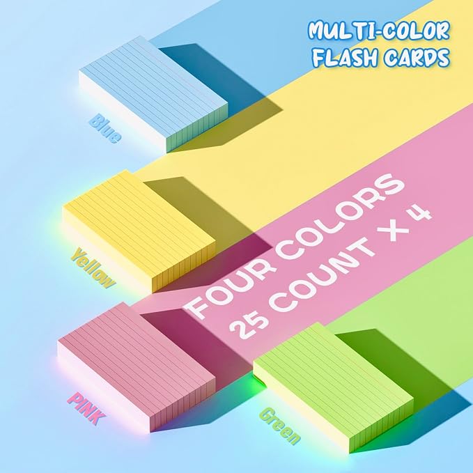 Colored Index Cards 3x5, 4 Bright Notecards 3x5 Lined, 50 Per Color 3 x 5 - Image 3