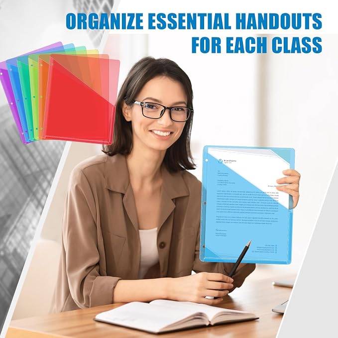 Seajan 24 Pcs Pocket Folders for 3 Ring Binder Clear Plastic Folders Sleeves - Image 6