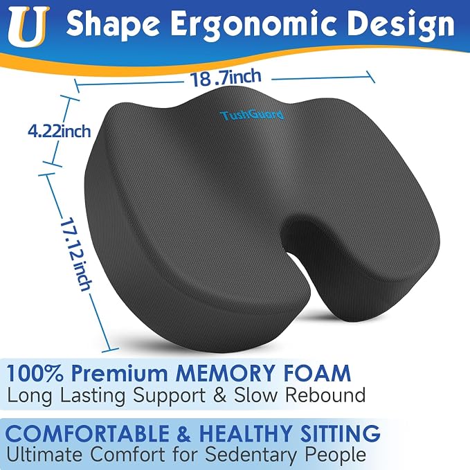 TushGuard Seat Cushion for Office Chair Memory Foam Non-Slip Cushion Back - Image 2