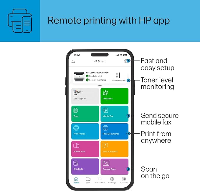 HP Laserjet M207dw Laser Wireless Printer, Black and White, Duplex, Best for Office-DeskLoop Office