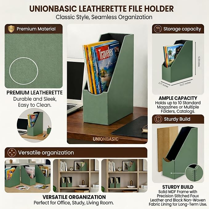 UnionBasic Magazine File Holder, Leatherette Desktop Document Organizer - Image 3