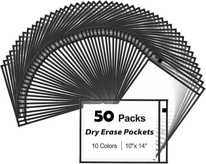 50-Pack Oversized Reusable Dry Erase Pocket Sleeves, 10x14 Ticket Holders by EEHZTSIOFFICE