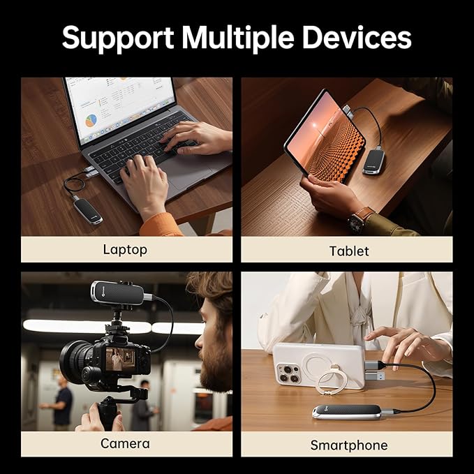 PHIXERO P10PRO External NVMe SSD 2TB, Up to 1050MB/s, USB 3.2 Gen2, Includes 2-in-1 USB C Cable, Portable Hard Drive for iPhone 15+/Android/Windows/Mac, Black-DeskLoop Office