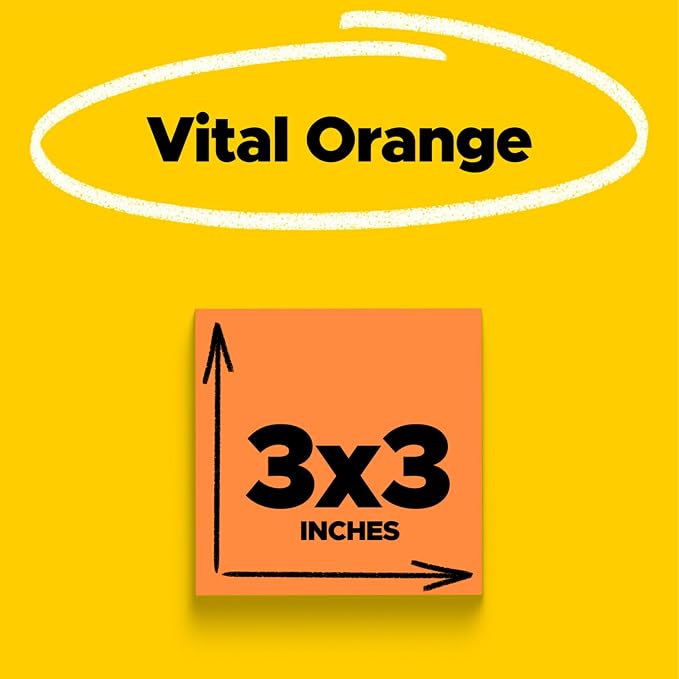 Post-it Super Sticky Notes, 3 x 3 in, Vital Orange, 5 Pads, 90 Sheets/Pad | - Image 3