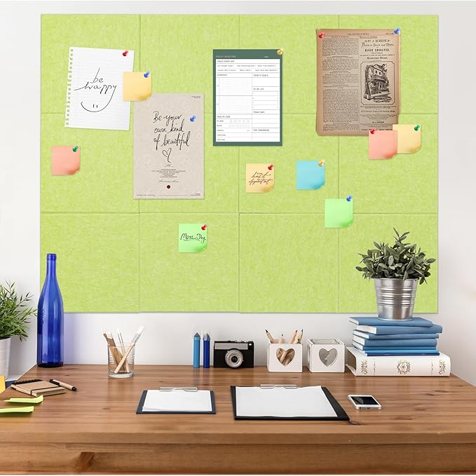 Large Cork Board Alternative, 12 Pack Felt Board with Safe Removable Adhesive Tabs Felt Wall Tiles, Large Cork Boards for Walls, Cork Board for Home Office, Pin Boards for Walls, Green-DeskLoop Office